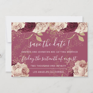 Save the Date Burgundy Rose Pink Roses Marsala