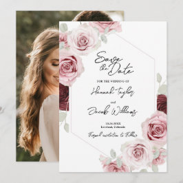 Save The Date Burgundy Rouge Blush rose Floral Mariage photo