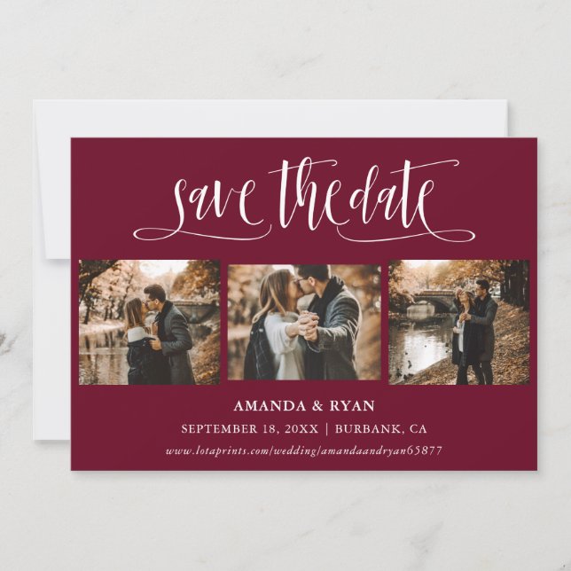 Save The Date Burgundy Script Mariage Photo Enregistrer La Date (Devant)
