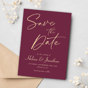 Save The Date Burgundy Script moderne élégant minimaliste Mariag
