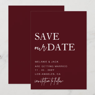 Save The Date Burgundy Simple Calligraphie Enregistrer La Date