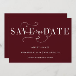 Save The Date Burgundy Simple Calligraphie manuscrite