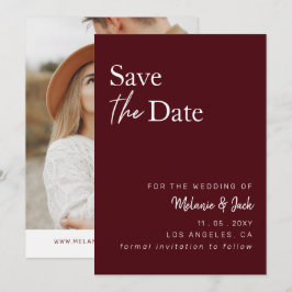 Save The Date Burgundy Simple Calligraphie Photo Enregistrer La 