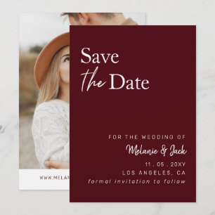 Save The Date Burgundy Simple Calligraphie Photo Enregistrer La 