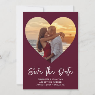 Save The Date Burgundy & White Heart Cutout Mariage Photo