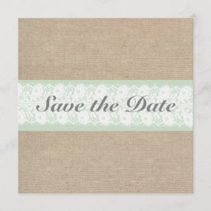 Save The Date Burlap & Lace Mint Personnalisable Enregistrer La 