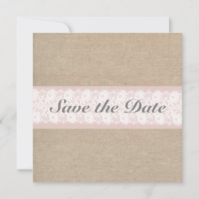 Save The Date Burlap & Lace Pink Personnalisable Enregistrer La  (Devant)