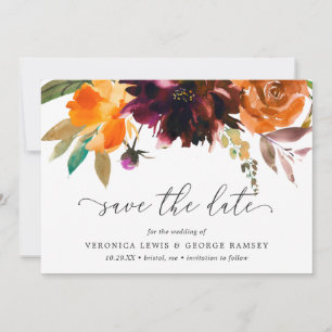Save The Date Burnt Orange Fall Floral Rustique Elégant Mariage