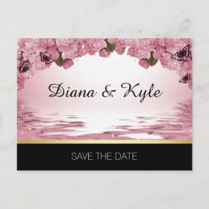 SAVE THE DATE Butterfly Pink Black Gold Hochzeit Ankündigungspostkarte