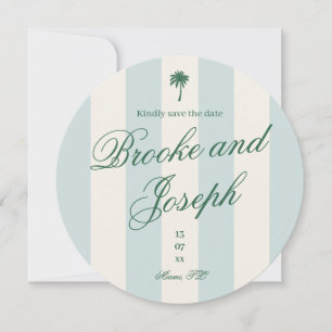 Save The Date Cabane de plage à rayures Palm Island Mariage rétr