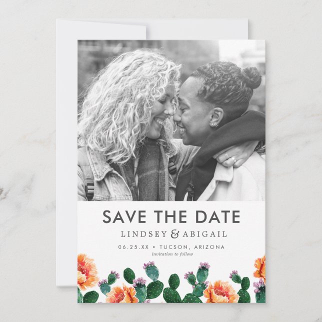 Save The Date Cactus et fleurs Enregistrer la date (Devant)
