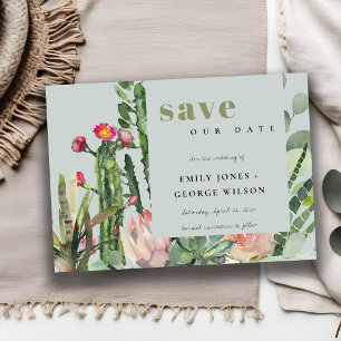 SAVE THE DATE CACTUS FLEURS DÉCORATIVES GRAY PINK ACRÉLÉ EN AQUE