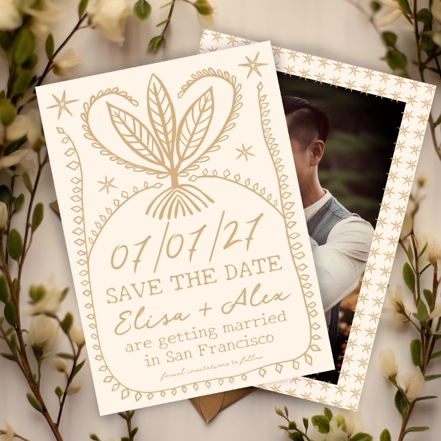 Save The Date Cadre Bohème Fantaisiste ENREGISTRER LA DATE PHOTO (Whimsical Boho Frame SAVE THE DATE CUSTOM PHOTO
Botanical Stars Unique Cute Cream Gold)