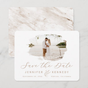 Save The Date Cadre brossé romantique beige caramel avec photo
