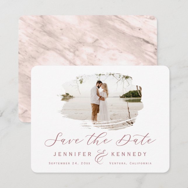 Save The Date Cadre brossé romantique Dusty Rose avec photo (Devant / Derrière)