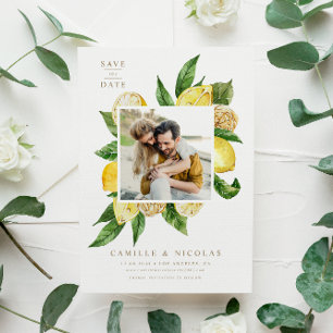 Save The Date Cadre de citron à l'aquarelle Photo botanique