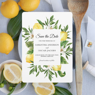 Save The Date Cadre de citrons jaunes et de feuilles à l'aquarel