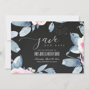 SAVE THE DATE CADRE DE COULEUR D'EAU FLORALE BLEU BLEU DOUX NOIR