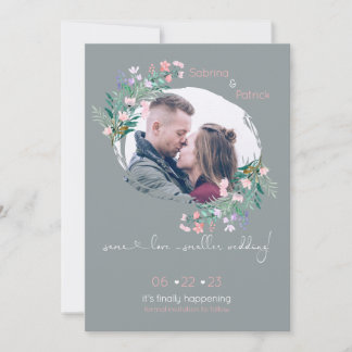 Save The Date Cadre de coup de pinceau floral gris-rose 