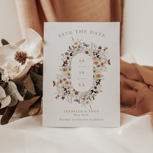 Save The Date Cadre de fleur sauvage de mariage élégant d'automn (Créateur téléchargé)