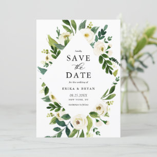 Save The Date Cadre de fleurs blanches de printemps à l'aquarell