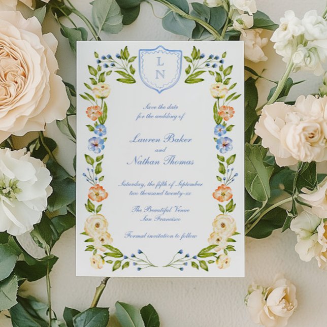 Save The Date Cadre de mariage à crête florale (Créateur téléchargé)