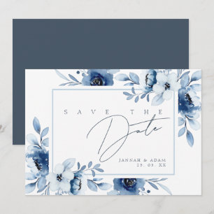 Save The Date Cadre de monogramme floral bleu élégant
