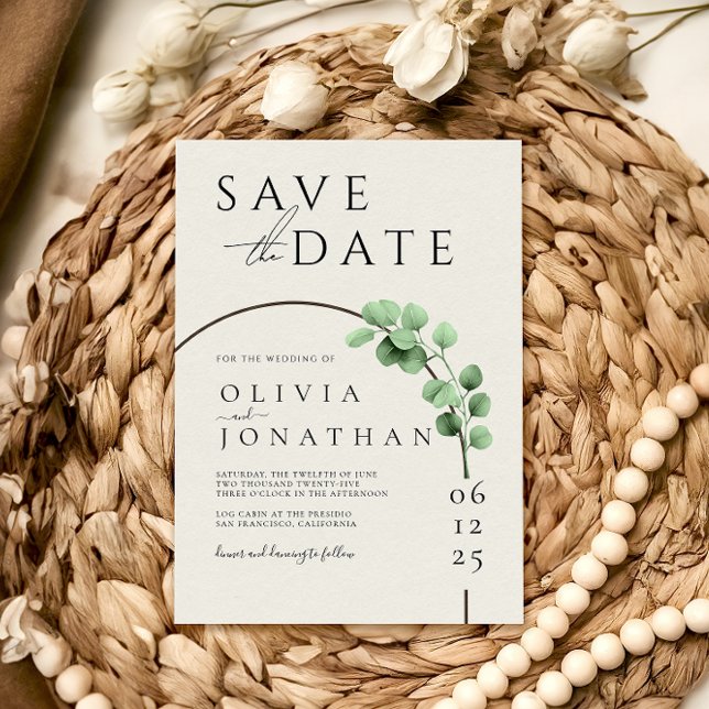 Save The Date Cadre de verdure d'eucalyptus Mariage minimaliste (Créateur téléchargé)