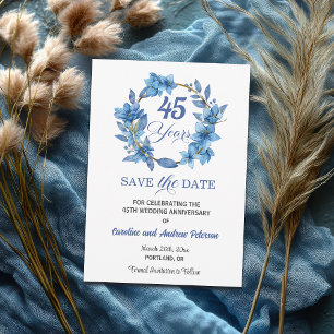 Save The Date Cadre doré floral bleu pour 45e anniversaire de ma
