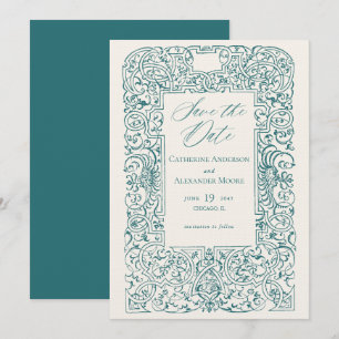 Save The Date Cadre d'ornement vintage turquoise mariage