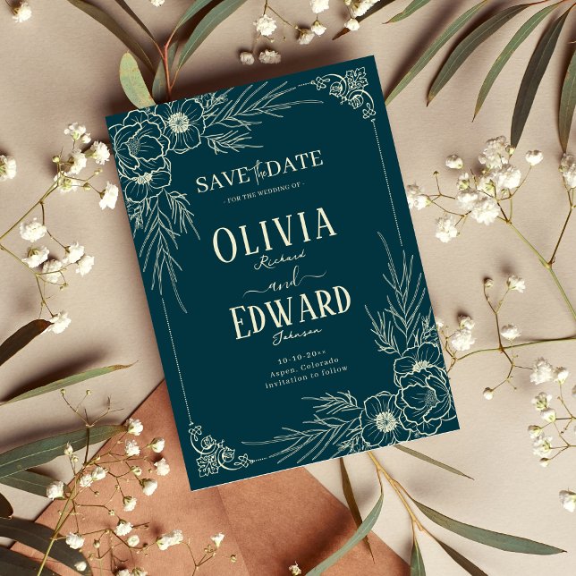 Save The Date Cadre élégant en or Fleurs de mariage (Créateur téléchargé)