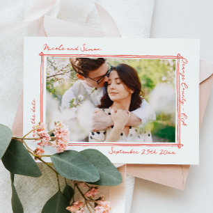 Save The Date Cadre esquissé Mariage photo à main blanche