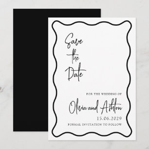 Save The Date cadre ondulé, bordure ondulée, moderne, noir et bl