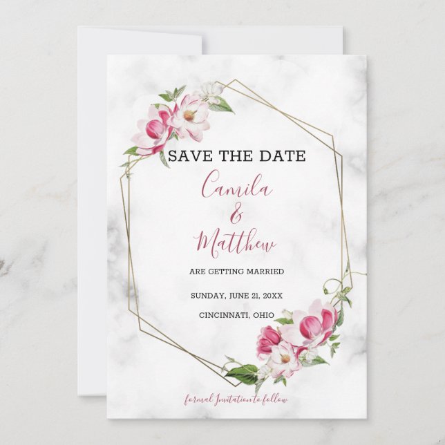 Save The Date Cadre Or Avec Fleurs (Devant)