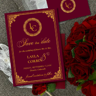Save The Date Cadre Or Classique Monogramme Royal Mariage
