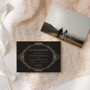 Save The Date Cadre Orné Baroque Romantique Photo Noir