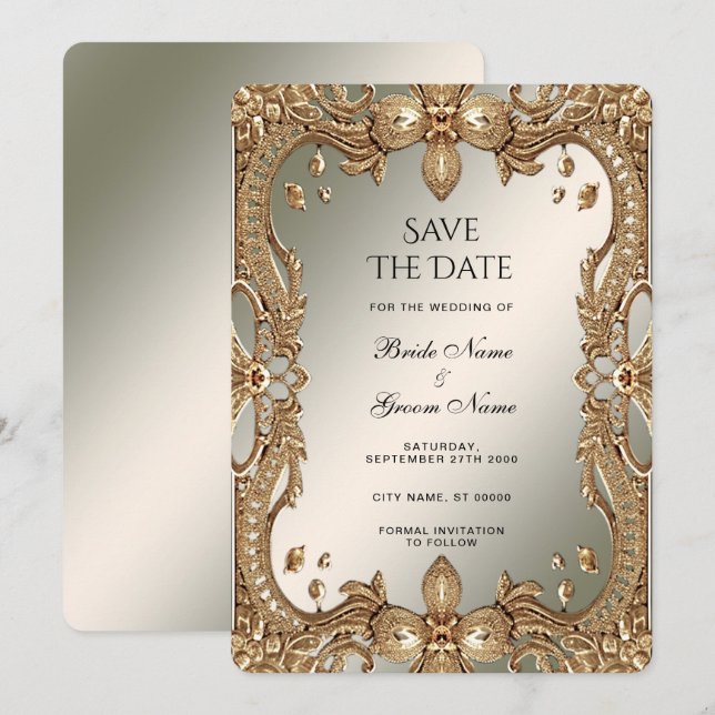 Save The Date Cadre Orné Or Enregistrer La Date (Devant / Derrière)
