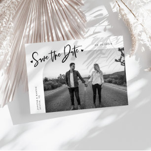 Save The Date Cadre photo à cœur en script moderne blanc