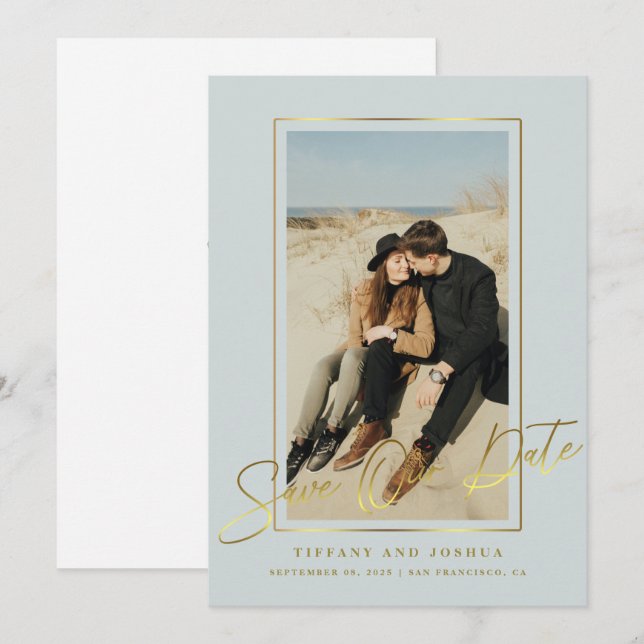 Save The Date Cadre photo élégant en or Mariage  Sauvegarder la  (Devant / Derrière)