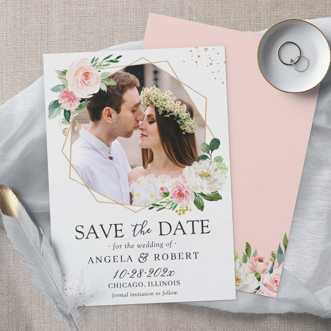 Save The Date Cadre photo géométrique floral flou moderne (Créateur téléchargé)