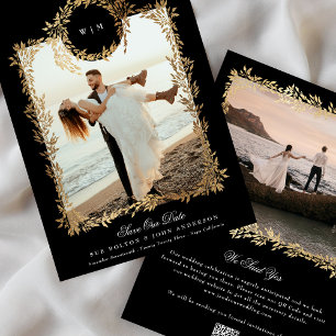 Save The Date Cadre photo Mariage de la couronne d'or Monogramme