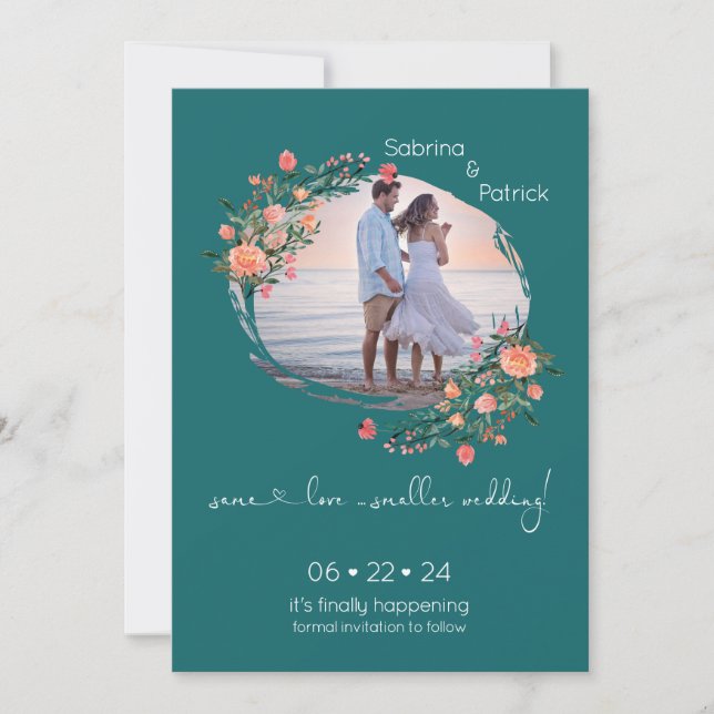 Save The Date Cadre photo Turquoise Océan Floral (Devant)