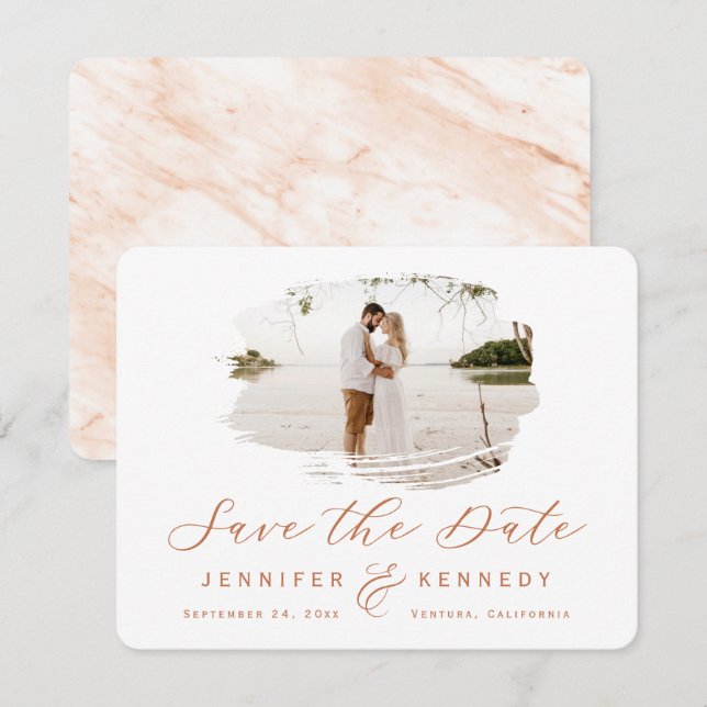Save The Date Cadre romantique en terre cuite brossé avec photo (Devant / Derrière)