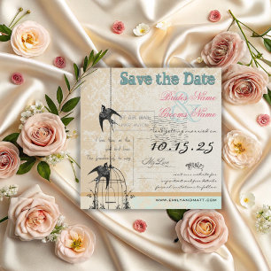 Save The Date Cage à oiseaux en damas Mariage à retenir Date Ros