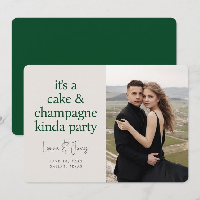 Save The Date Cake Champagne Fun Typographie Mariage vert (Devant / Derrière)