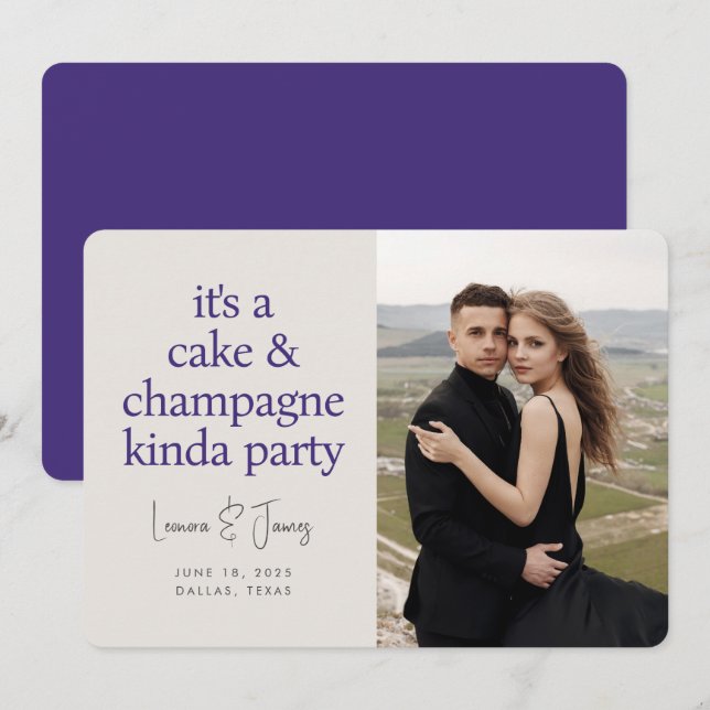Save The Date Cake Champagne Fun Typographie Violet Mariage (Devant / Derrière)