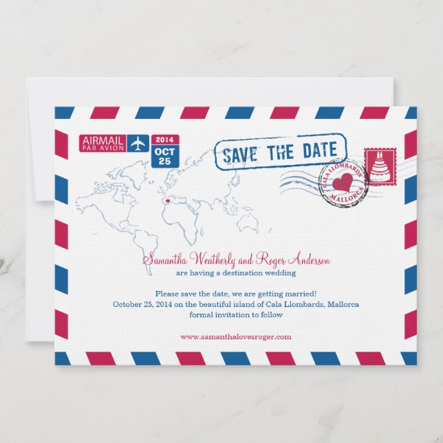 Save The Date Cala Llombards Mallorca Courrier aérien Enregistre (Devant)