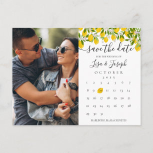 Save the Date Calendar Lemons Blossom Foto Ankündigungspostkarte