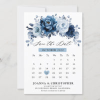 Calendrier botanique floral en bleu ardoise poussi