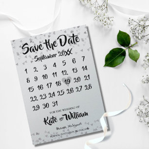 Save The Date Calendrier Coeur d'amour argent